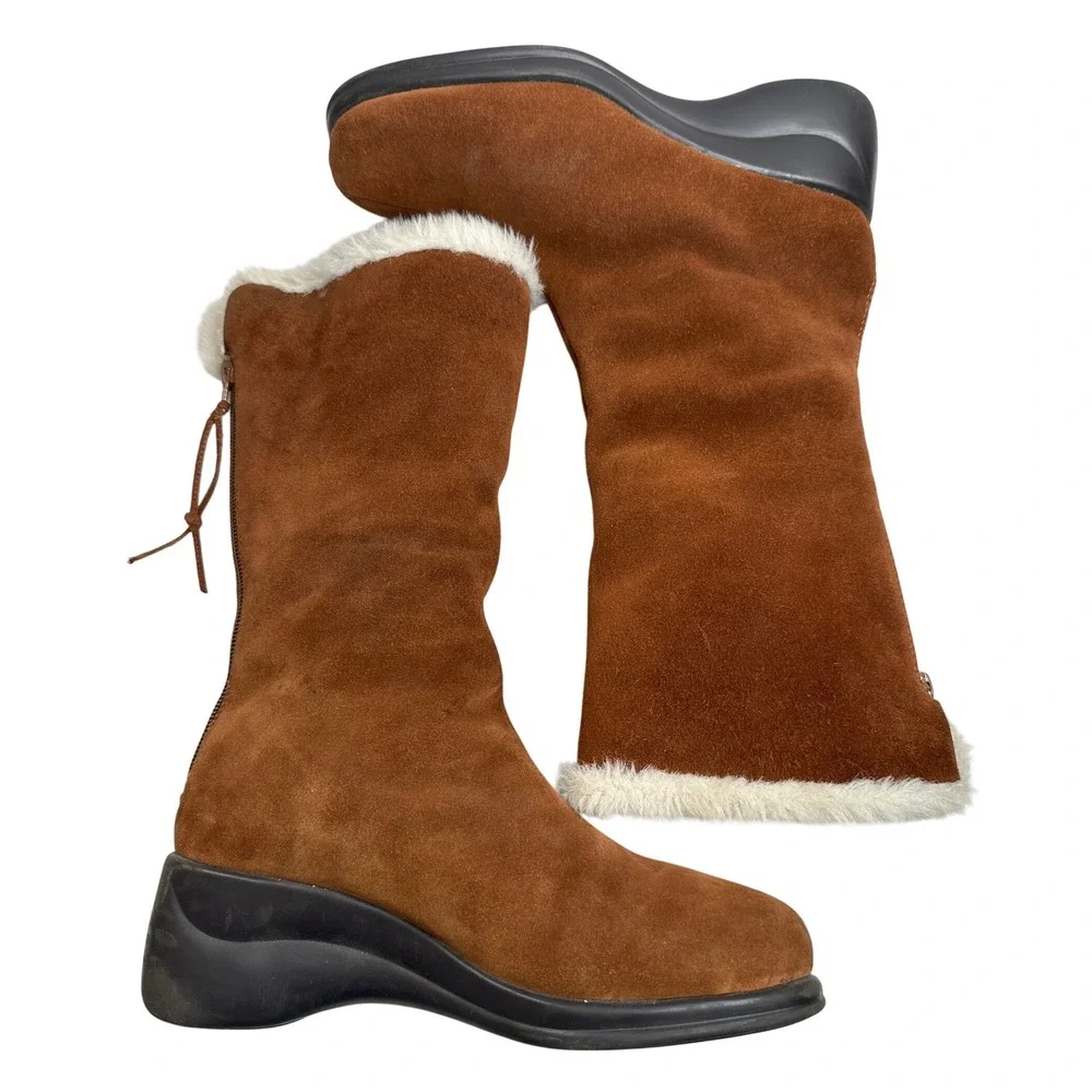 AEROSOLES Y2K Brown SUEDE Leather TALL BOOTS Size 6.5 Rubber‎ soles FUR LINED